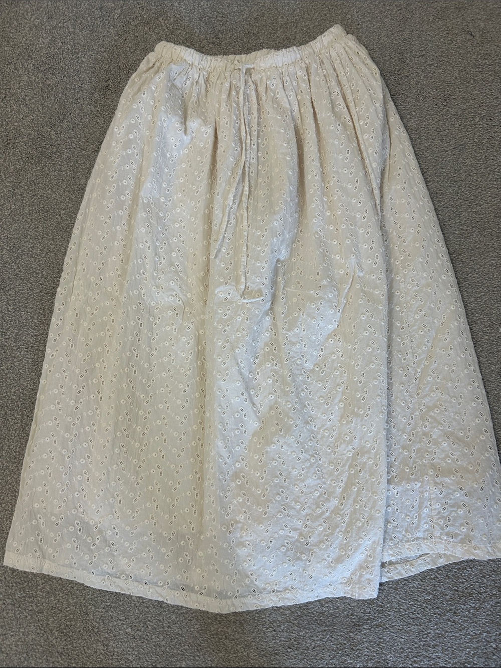 Women's Cream Eyelet A-Line Midi Skirt